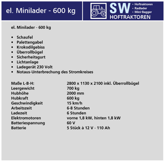 el. Minilader - 600kg